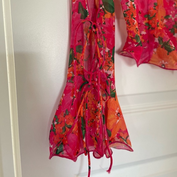 Rumored East End Electric Floral Pink Sheer Top, small - Picture 5 of 8